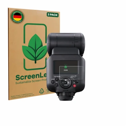 Parte frontale di una confezione del prodotto con il logo del marchio ScreenLeaf. Accanto è raffigurato il dispositivo Canon S