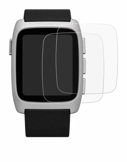 Immagine del dispositivo Pebble Time 2 2026 con un'ampia varietà di protezioni per lo schermo.