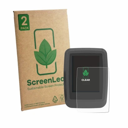 Parte frontale di una confezione del prodotto con il logo del marchio ScreenLeaf. Accanto è raffigurato il dispositivo Ananda 