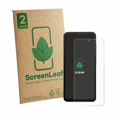 Parte frontale di una confezione del prodotto con il logo del marchio ScreenLeaf. Accanto è raffigurato il dispositivo Hotwav 