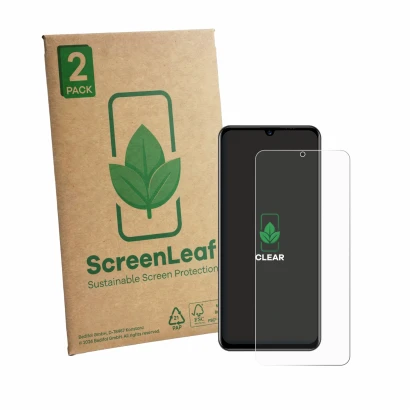 Parte frontale di una confezione del prodotto con il logo del marchio ScreenLeaf. Accanto è raffigurato il dispositivo Invens 