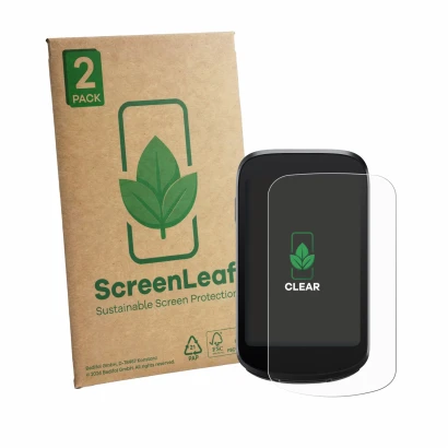 Parte frontale di una confezione del prodotto con il logo del marchio ScreenLeaf. Accanto è raffigurato il dispositivo iGPSPOR