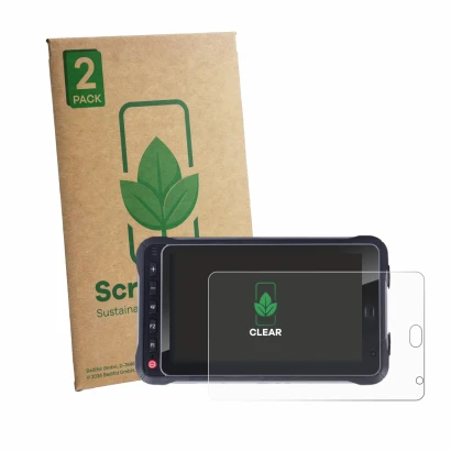 Parte frontale di una confezione del prodotto con il logo del marchio ScreenLeaf. Accanto è raffigurato il dispositivo Hugeroc