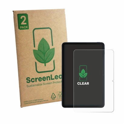 Parte frontale di una confezione del prodotto con il logo del marchio ScreenLeaf. Accanto è raffigurato il dispositivo Xiaomi 