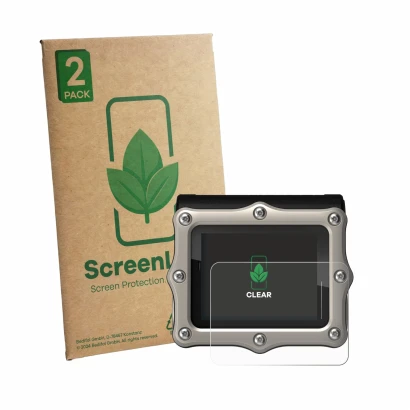 Parte frontale di una confezione del prodotto con il logo del marchio ScreenLeaf. Accanto è raffigurato il dispositivo Shearwa