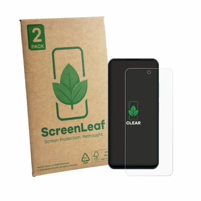 Parte frontale di una confezione del prodotto con il logo del marchio ScreenLeaf. Accanto è raffigurato il dispositivo HMD Lum