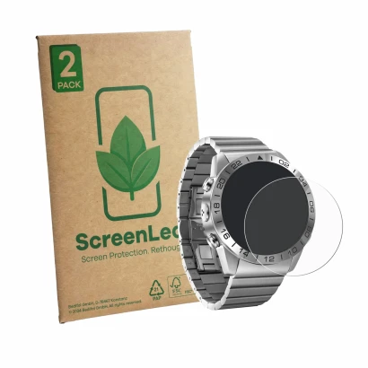Parte frontale di una confezione del prodotto con il logo del marchio ScreenLeaf. Accanto è raffigurato il dispositivo North E