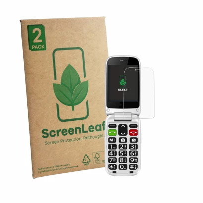 Parte frontale di una confezione del prodotto con il logo del marchio ScreenLeaf. Accanto è raffigurato il dispositivo true S7