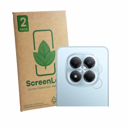Parte frontale di una confezione del prodotto con il logo del marchio ScreenLeaf. Accanto è raffigurato il dispositivo Xiaomi 