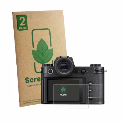 Parte frontale di una confezione del prodotto con il logo del marchio ScreenLeaf. Accanto è raffigurato il dispositivo Leica S