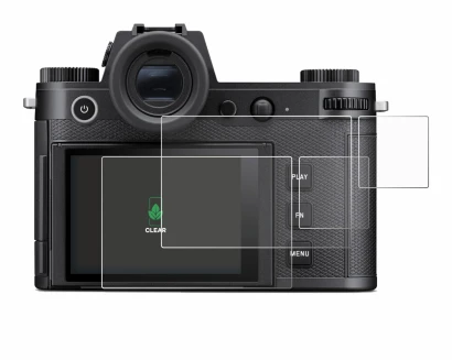 Immagine del dispositivo Leica SL3-P (Display + display a spalla) con un'ampia varietà di protezioni per lo schermo.