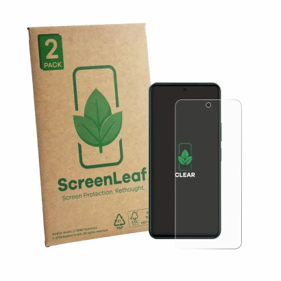 Parte frontale di una confezione del prodotto con il logo del marchio ScreenLeaf. Accanto è raffigurato il dispositivo Vivo Y2