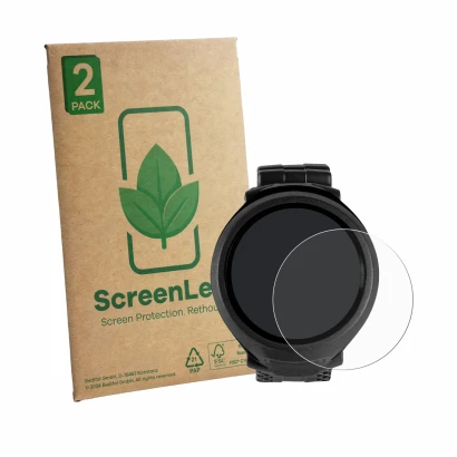 Parte frontale di una confezione del prodotto con il logo del marchio ScreenLeaf. Accanto è raffigurato il dispositivo Mares P