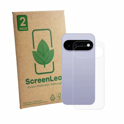 Parte frontale di una confezione del prodotto con il logo del marchio ScreenLeaf. Accanto è raffigurato il dispositivo Google 