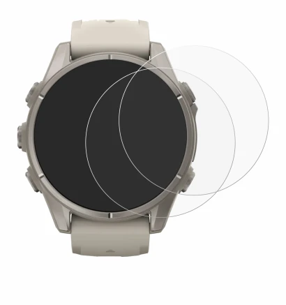 Immagine del dispositivo Garmin Fenix 9 (43 mm) con un'ampia varietà di protezioni per lo schermo.