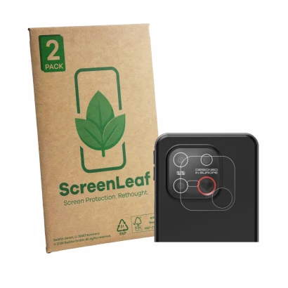 Parte frontale di una confezione del prodotto con il logo del marchio ScreenLeaf. Accanto è raffigurato il dispositivo Emporia