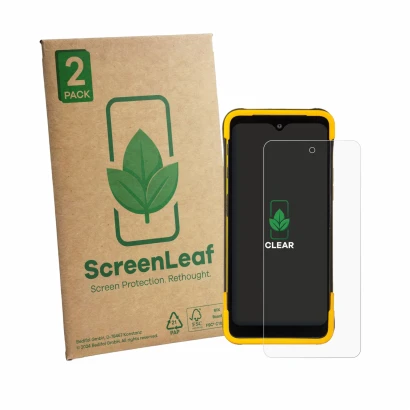 Parte frontale di una confezione del prodotto con il logo del marchio ScreenLeaf. Accanto è raffigurato il dispositivo Trimble