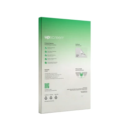 Parte posteriore di una confezione del prodotto con il logo del marchio upscreen
