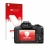 Parte frontale di una confezione del prodotto con il logo del marchio upscreen. Accanto è raffigurato il dispositivo Canon EOS