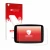 Parte frontale di una confezione del prodotto con il logo del marchio upscreen. Accanto è raffigurato il dispositivo TomTom GO