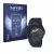 Parte frontale di una confezione del prodotto con il logo del marchio Savvies. Accanto è raffigurato il dispositivo Casio G-Sh