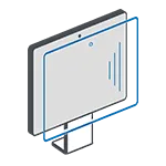 Illustrazione simbolica di un monitor con filtro privacy – protegge dalla vista laterale.